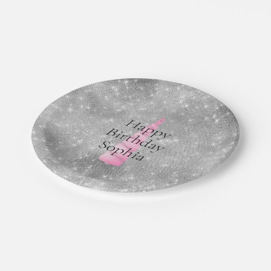 シルバースパークルピンクグレームユニコーン誕生日 ペーパープレート (アングル)