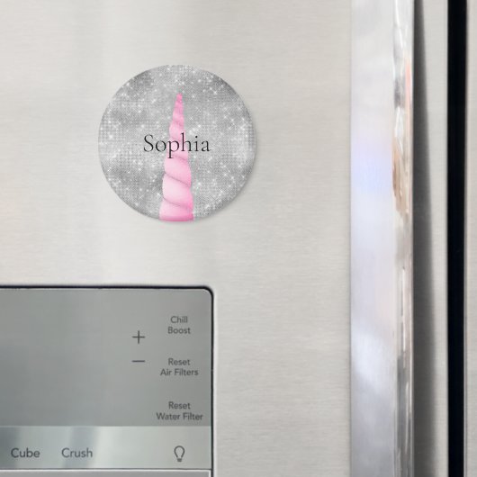 シルバースパークルピンクグレームユニコーン誕生日 マグネット (インサイチュ (冷蔵庫))