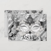 シルバースパークルマスクマスカレードパーティーRSVP 出欠カード (正面/裏面)