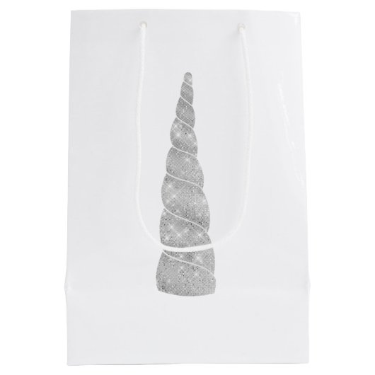 シルバースパークルユニコーン誕生日 ミディアムペーパーバッグ (裏面)