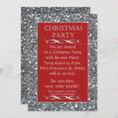 シルバースパークルルルックレッドクリスマスパーティの招待状 招待状 (正面/裏面)