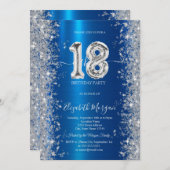 シルバースパークル王室のダイヤモンドブルー18誕生日 招待状 (正面/裏面)