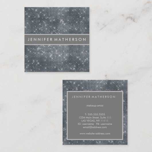 シルバースパークル美しいスタイリスト スクエア名刺 (正面/裏面)