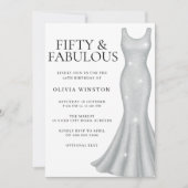シルバースパークル シマー ドレス 50歳の誕生日パーティー 招待状 (正面)