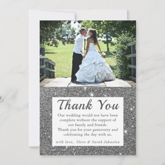 シルバースパークル 結婚式の写真 ありがとうカード 招待状 (正面)