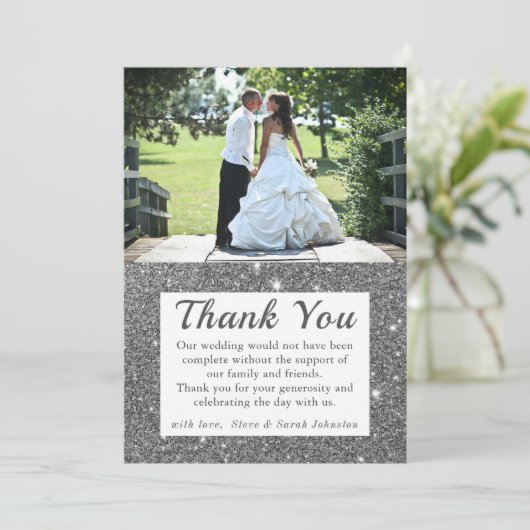 シルバースパークル 結婚式の写真 ありがとうカード 招待状 (スタンド正面)