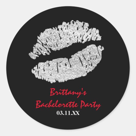 シルバースパーフェイククルリップキスパーティー好意ステッカー ラウンドシール (正面)