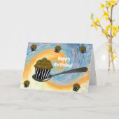 シルバースプーンカップケーキ誕生日カード カード (黄色い花)