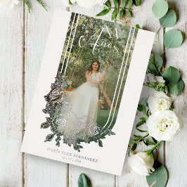 シルバースペインのラグジュアリートレンディーフローラMis XV写真 箔招待状