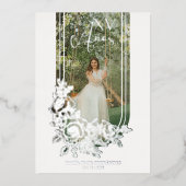 シルバースペインのラグジュアリートレンディーフローラMis XV写真 箔招待状 (正面)