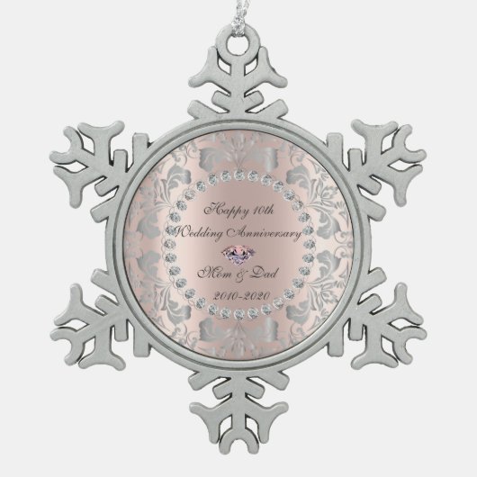 シルバースワーズバラ金ゴールド結婚10周年 スノーフレークピューターオーナメント (正面)