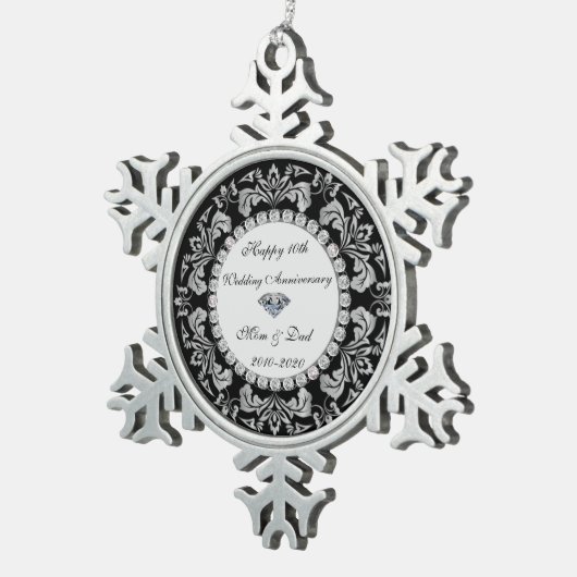 シルバースワールダイヤモンド結婚10周年 スノーフレークピューターオーナメント (右)