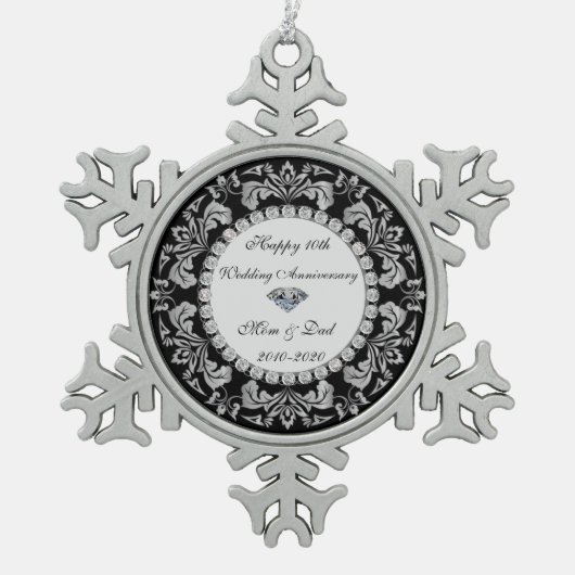 シルバースワールダイヤモンド結婚10周年 スノーフレークピューターオーナメント (正面)