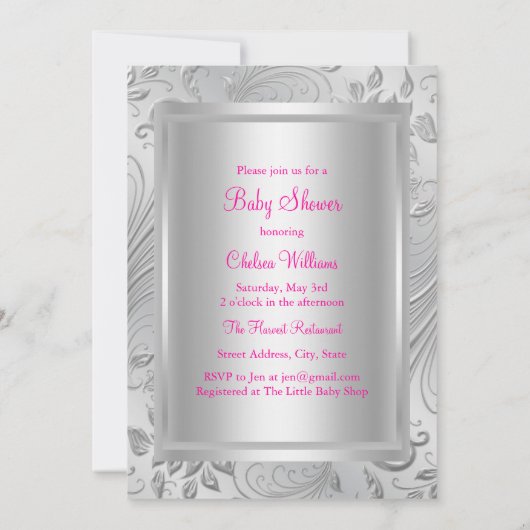 シルバースワールプリンセスベビーシャワー招待状 招待状 (裏面)