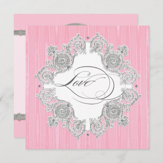 シルバースワールモアレ – ピンクグレフォーマルー結婚ズ 招待状 (正面/裏面)
