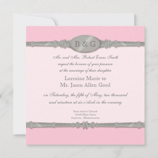 シルバースワールモアレ – ピンクグレフォーマルー結婚ズ 招待状 (裏面)