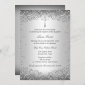 シルバースワール&クロスバプテスマ/《キリスト教》洗礼式や命名式 招待状 (正面/裏面)