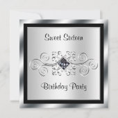 シルバースワール&ダイヤモンドスウィート16バースデーパーティー 招待状 (正面)
