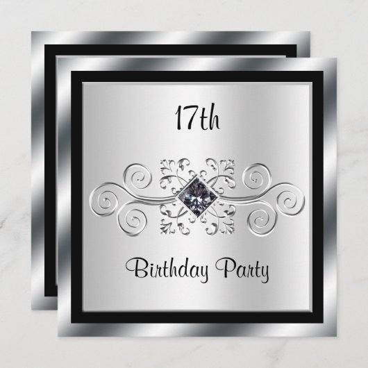 シルバースワール&ダイヤモンド17thバースデーパーティー 招待状 (正面/裏面)