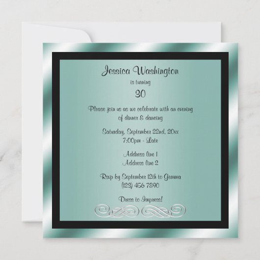 シルバースワール&ダイヤモンド30歳の誕生日パーティー 招待状 (裏面)