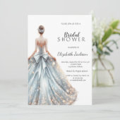 シルバースワール、女の子グリッタードレスブライダルシャワー 招待状 (スタンド正面)