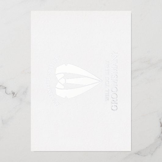 シルバースーツパーソナライズされたグロムスマン提案 箔招待状 (正面)