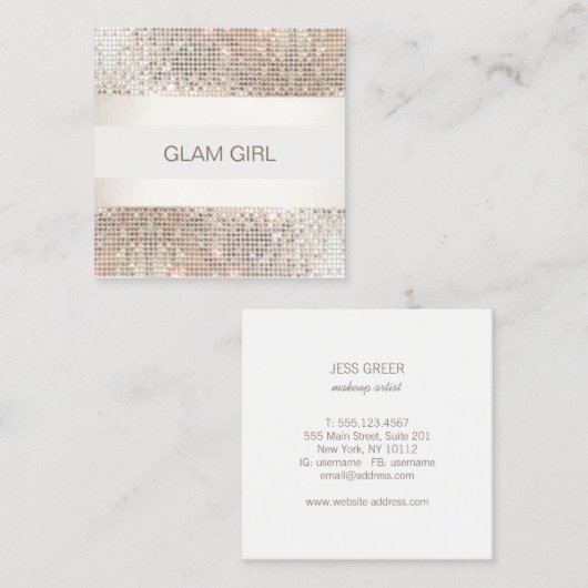 シルバーセクストライプインのメイクアップアーティスト スクエア名刺 (正面/裏面)