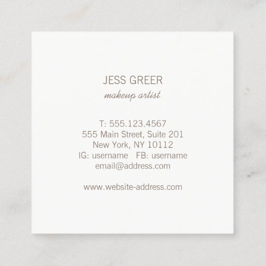 シルバーセクストライプインのメイクアップアーティスト スクエア名刺 (裏面)