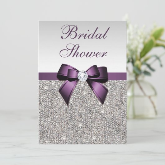 シルバーセクフェイクシンパープルボウブライダルシャワー 招待状 (スタンド正面)