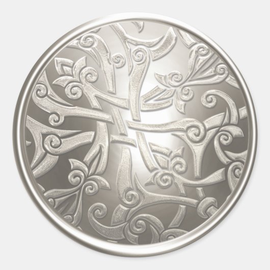 シルバーセルティックダマスク封筒用シール ラウンドシール (正面)