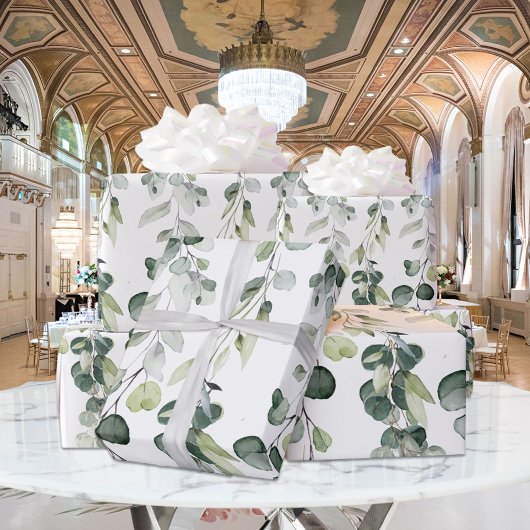 シルバーセージグリーンユーカリプトゥスグリーンつる植物結婚ズ ラッピングペーパー