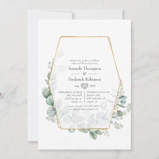 シルバーセージユーカリプトゥス幾何学リハーサルディナー 招待状 (正面)