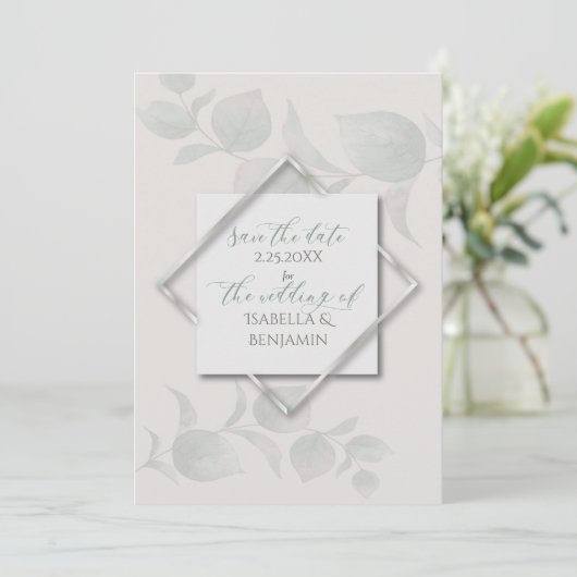 シルバーセージユーカリ日付を保存2 招待状 (スタンド正面)