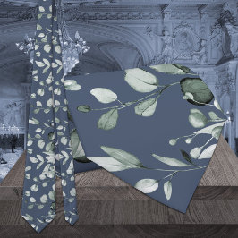 シルバーセージユーカリ結婚グリーンリーのネイビーブルー ネクタイ