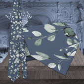 シルバーセージユーカリ結婚グリーンリーのネイビーブルー ネクタイ