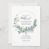 シルバーセージ幾何学的ユーカリ結婚スの写真 招待状 (正面)