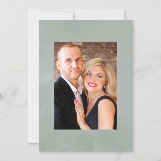 シルバーセージ幾何学的ユーカリ結婚スの写真 招待状 (裏面)