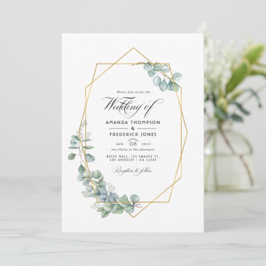 シルバーセージ幾何学的ユーカリ結婚スの写真 招待状