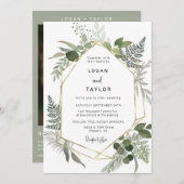 シルバーセージ植物緑の金ゴールドフレームQRコード 招待状 (正面/裏面)