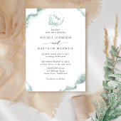 シルバーセージ水の色モノグラムエレガントズ結婚 招待状