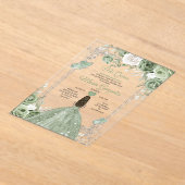 シルバーセージ緑のミスカンス15アノスバタフライ アクリル招待状 (レイダウン)