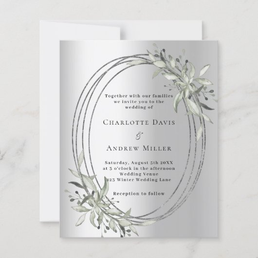 シルバーセージ緑の結婚式招待状 (正面)