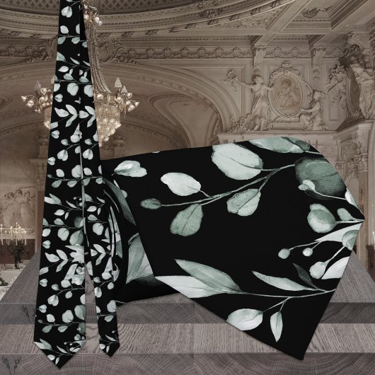 シルバーセージ&ブラックユーカリ結婚グリーナリー ネクタイ