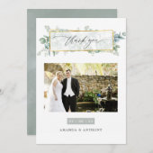 シルバーセージEucalyptus幾何結婚的な写真 サンキューカード (正面/裏面)