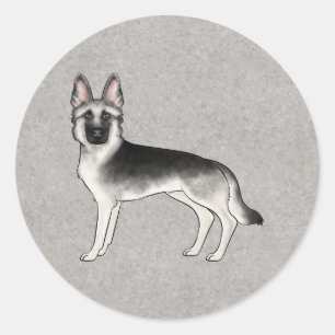 シルバーセーブルジャーマンシェパード かわいいキャラクターデザインの犬 ラウンドシール