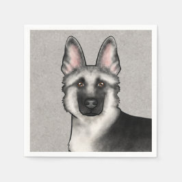 シルバーセーブルジャーマンシェパード かわいい犬の顔 スタンダードカクテルナプキン