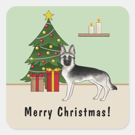 シルバーセーブルジャーマンシェパード クリスマス スクエアシール (正面)