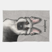 シルバーセーブルドイツの羊飼い犬の頭と名前 キッチンタオル (横)