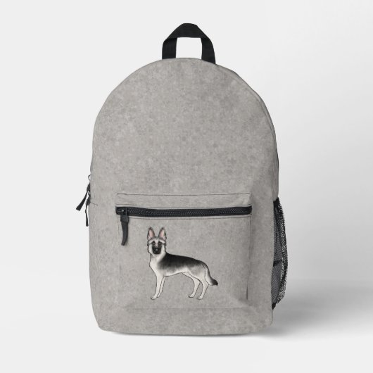 シルバーセーブルドイツシェパードかわいい漫画の犬 プリントバックパック (正面)