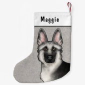 シルバーセーブルドイツシェパードの頭及び名前をカスタムする スモールクリスマスストッキング (裏面)